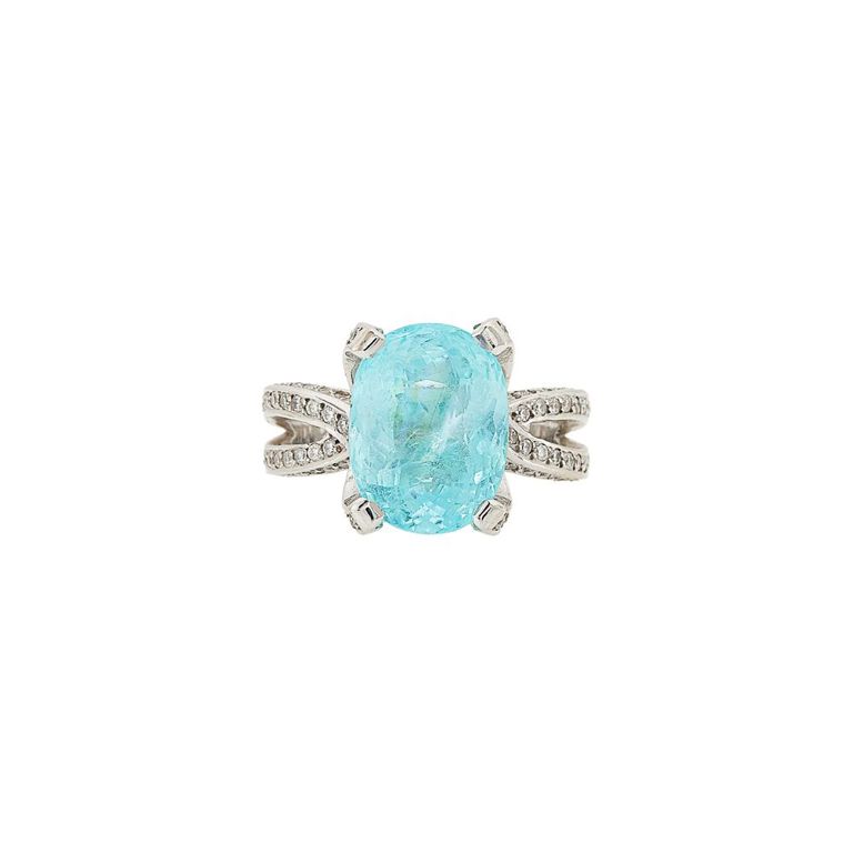 18k white gold Paraiba tourmaline and diamond ring