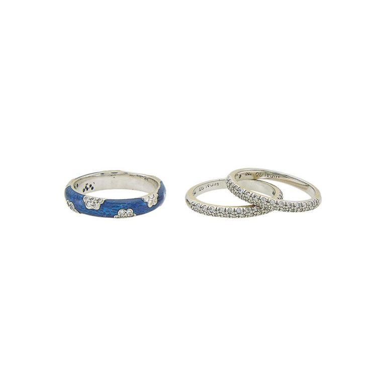 18k white gold enamel and diamond band rings