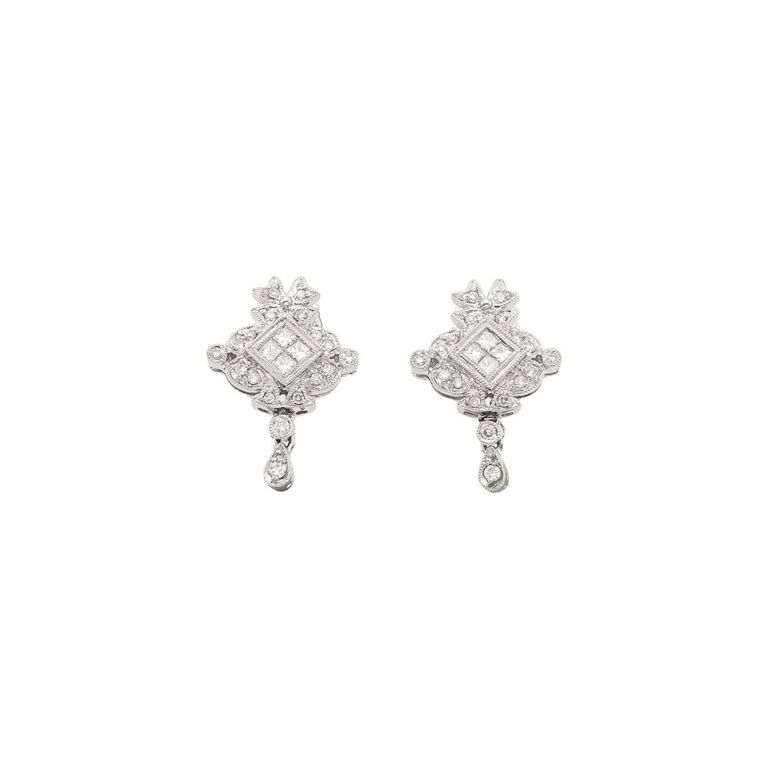 18k white gold diamond pendant earrings