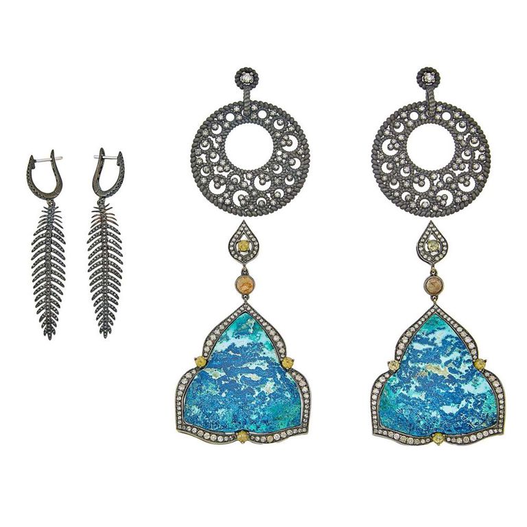 Blackened silver pendant earrings