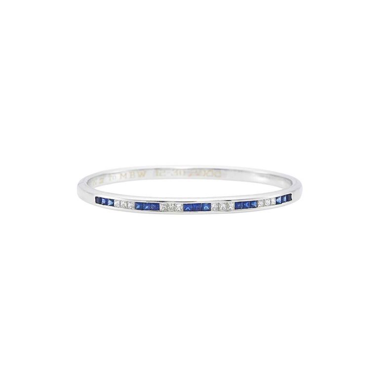 18k white gold sapphire and diamond bangle bracelet
