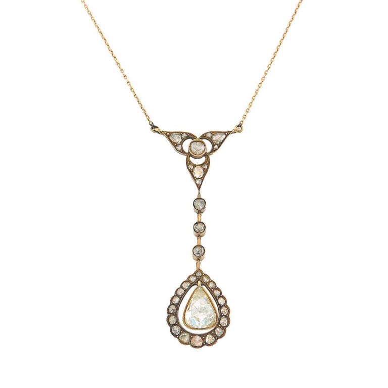 14k antique gold diamond pendant-necklace