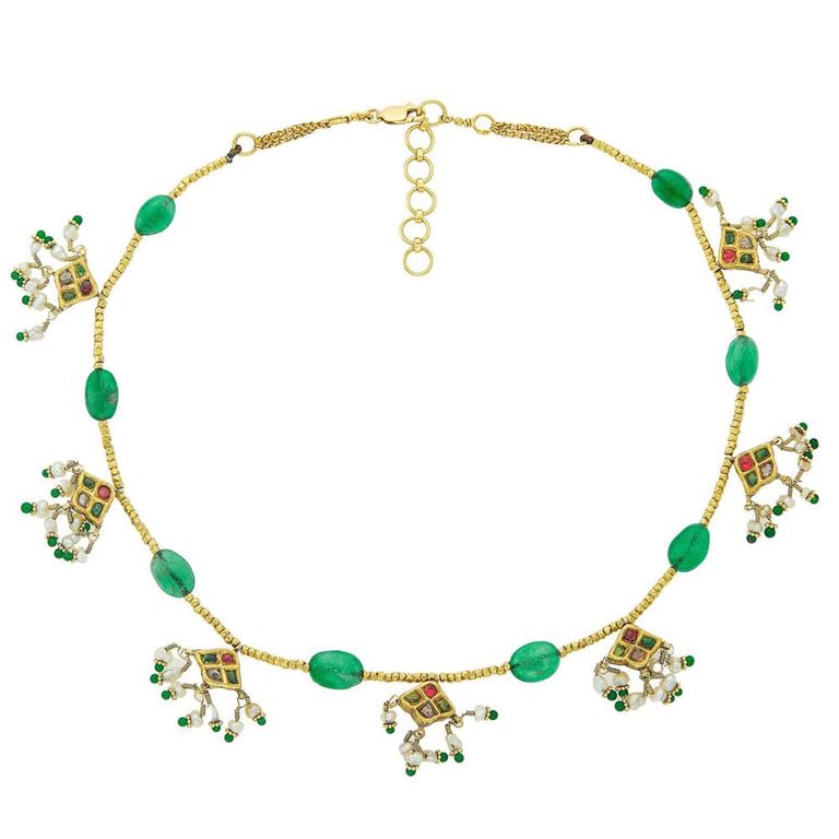 18k Indian gold emerald bead necklace