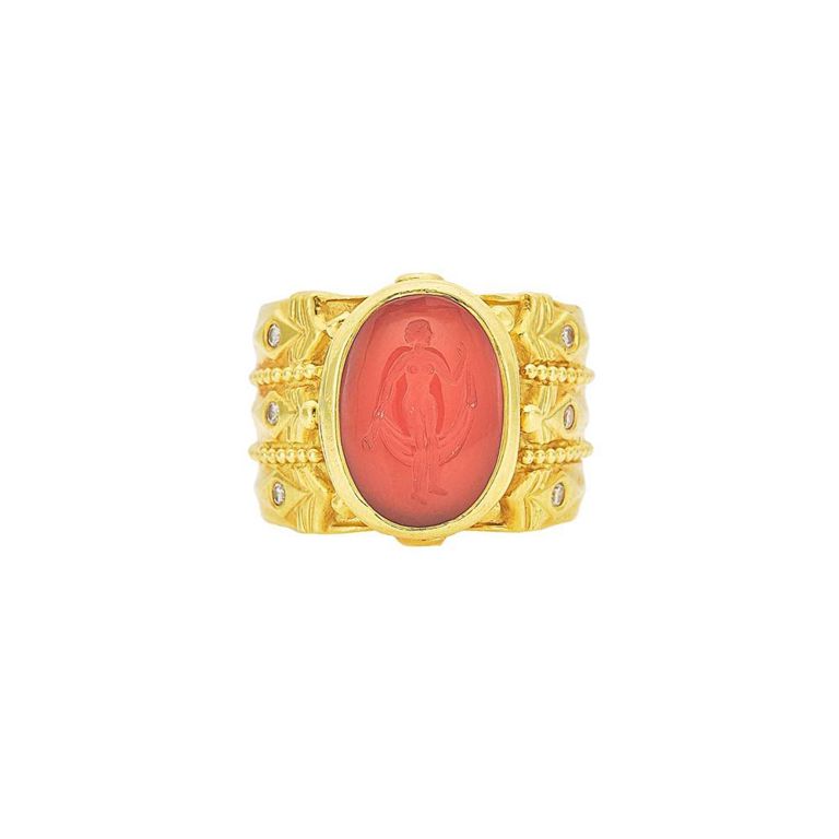 18k gold and carnelian intaglio ring