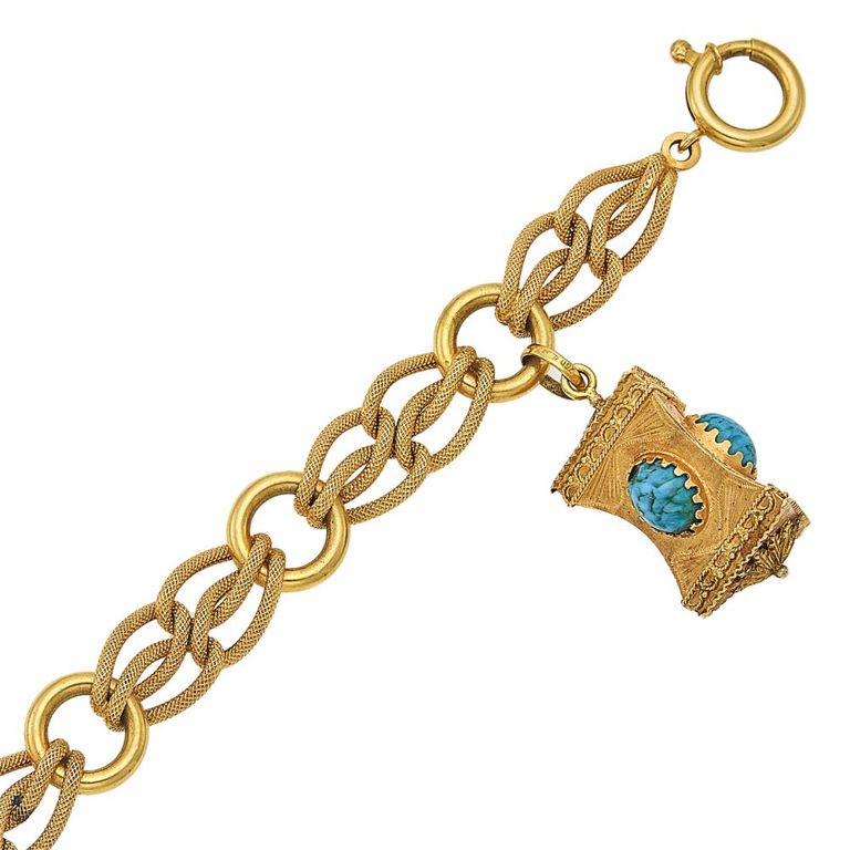 18k gold bracelet with imitation turquoise charm