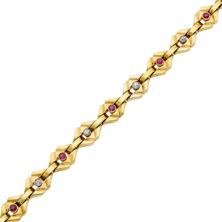 14k gold diamond and ruby link bracelet