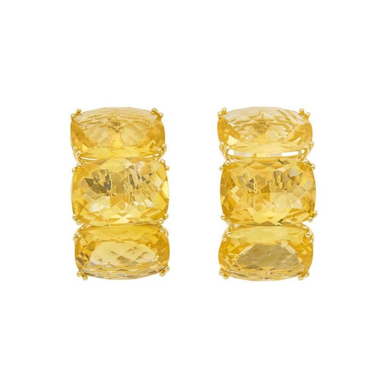Pair of gold and citrine earclips
