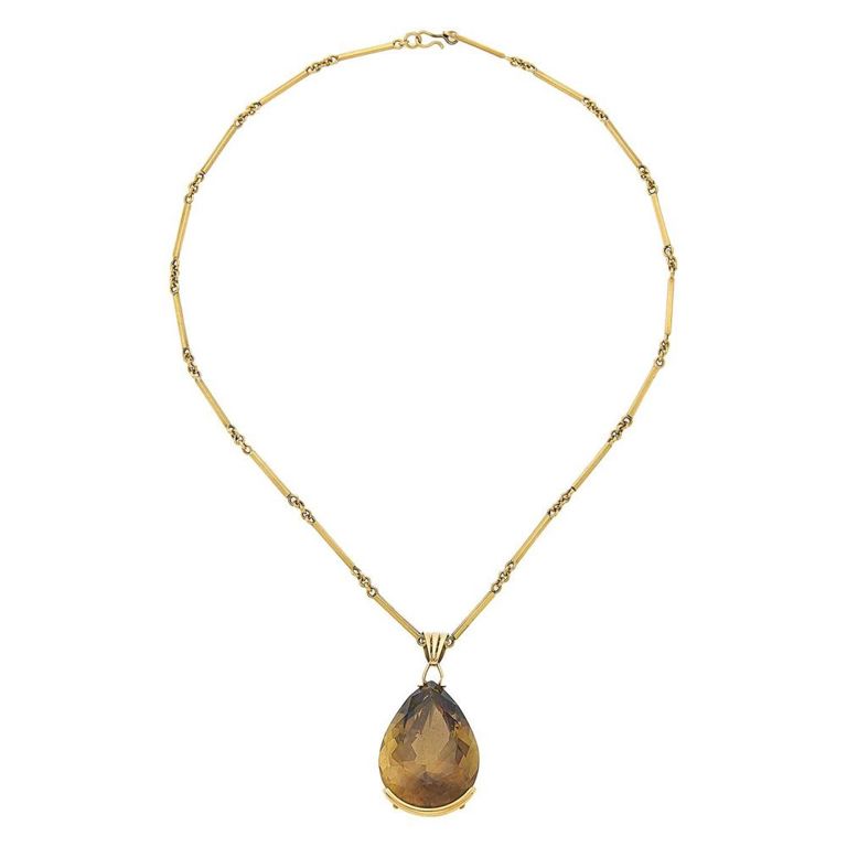 Gold and Smoky Quartz Pendant with Chain Necklace