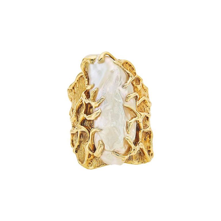14k gold baroque freshwater cultured pearl ring