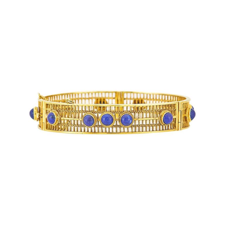 14k gold and lapis bangle bracelet