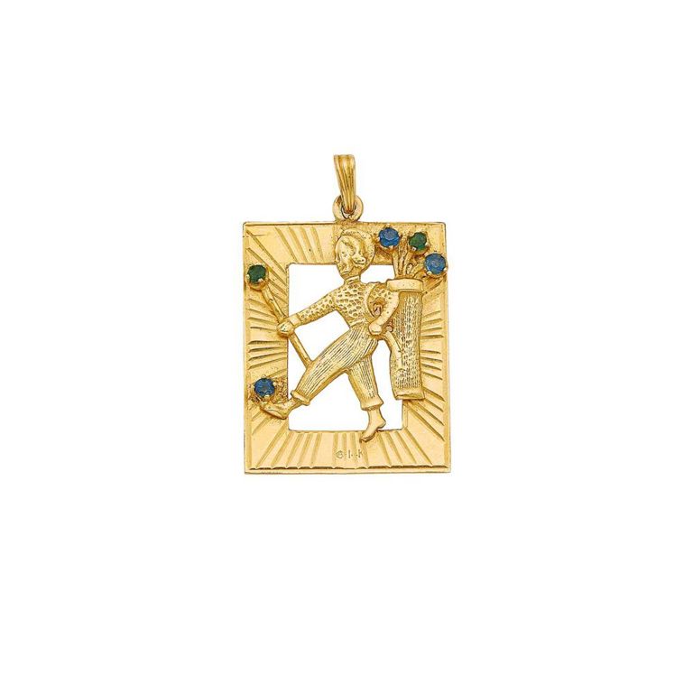 14k gold and gem-set lady golfer charm
