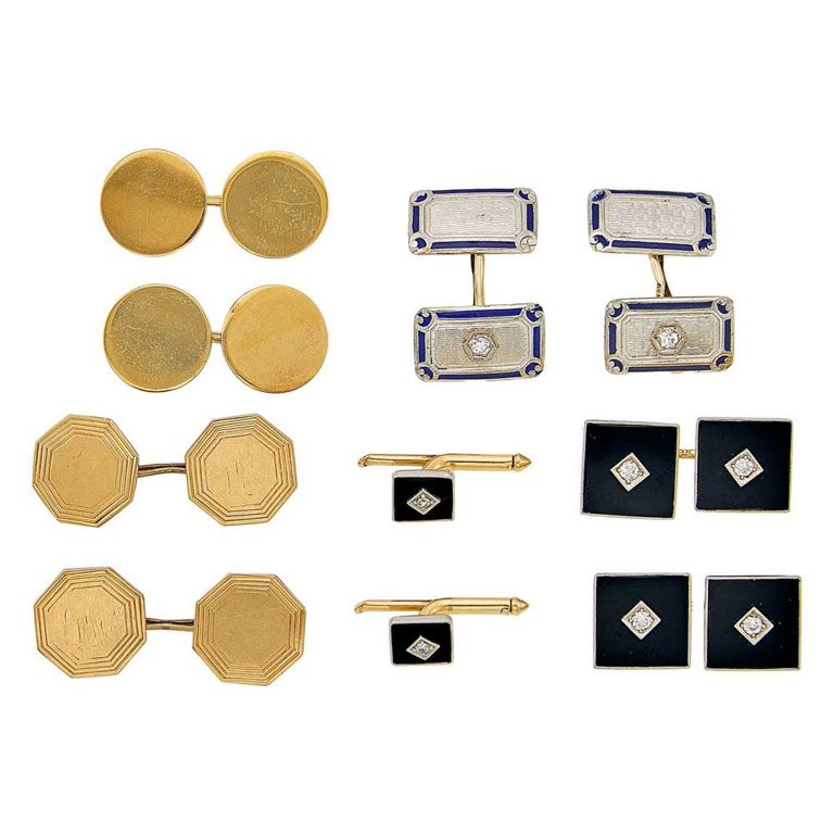 Group of 14k gold diamond cufflinks