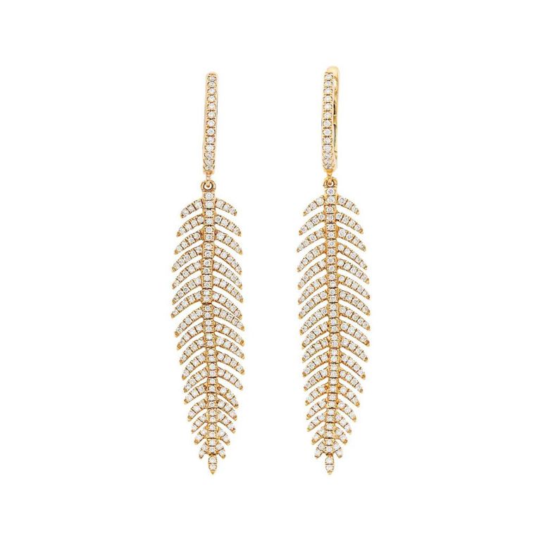 18k rose gold and diamond feather pendant earrings
