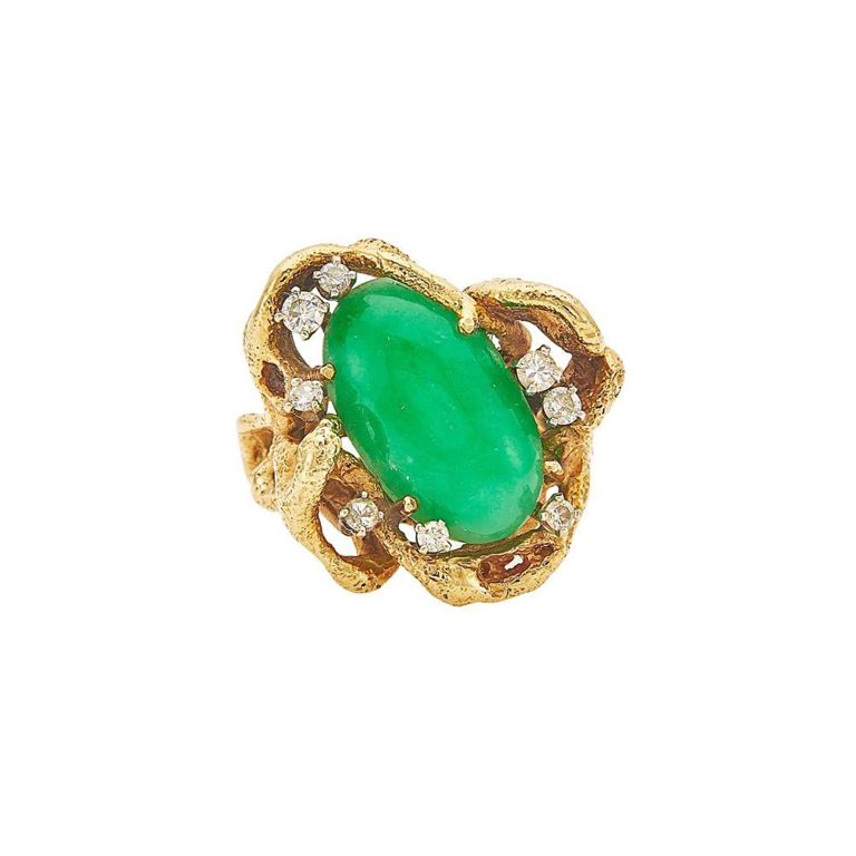 14k gold, jade and diamond ring
