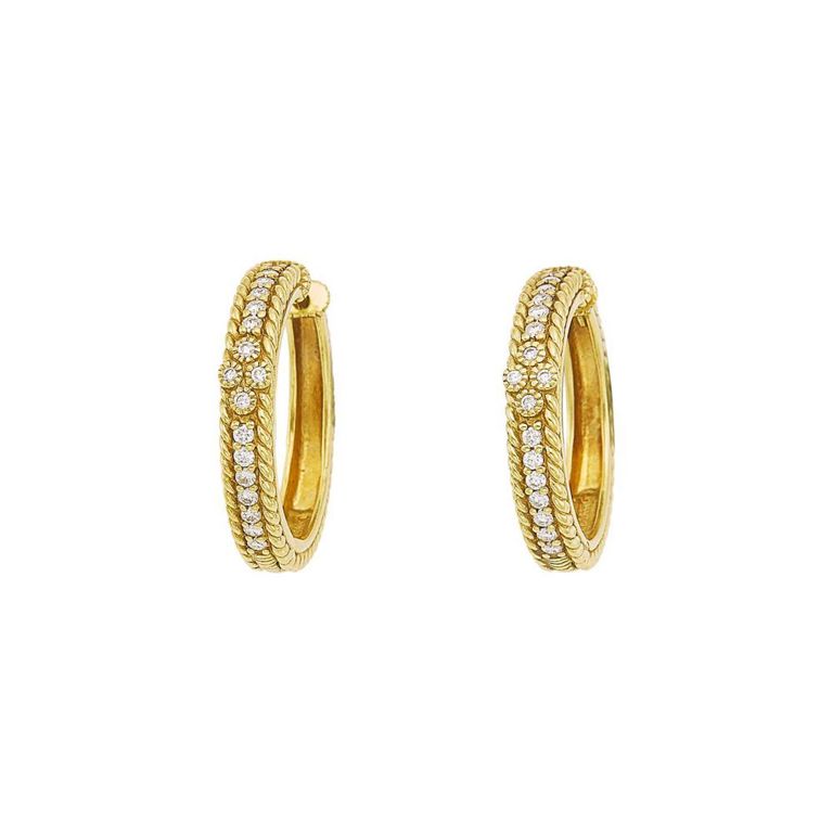 Judith Ripka 18k gold and diamond hoop earrings