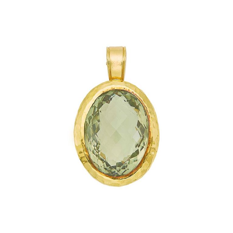 20k gold and green quartz enhancer pendant