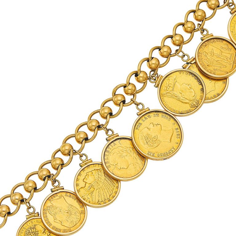 14k gold and gold coin charm bracelet