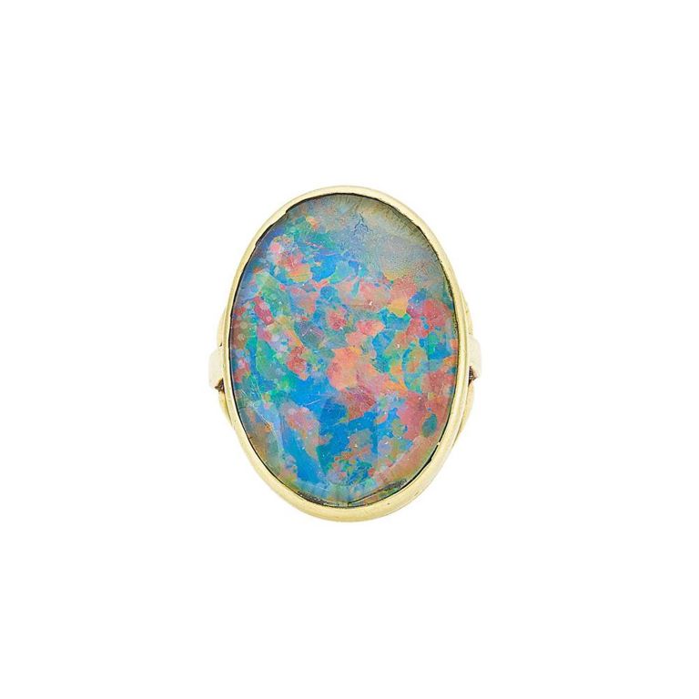 18k gold and black opal doublet ring