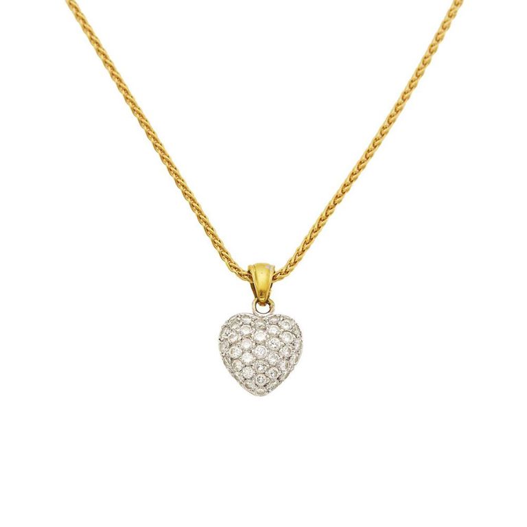 18k two-color gold and diamond pendant with chain link necklace