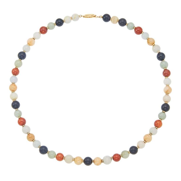 14k gold and multicolored jade bead necklace
