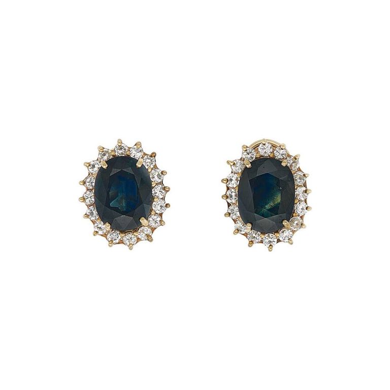14k gold, sapphire and diamond earclips