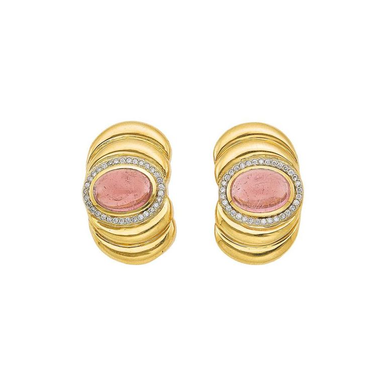 18k gold, pink tourmaline and diamond earrings