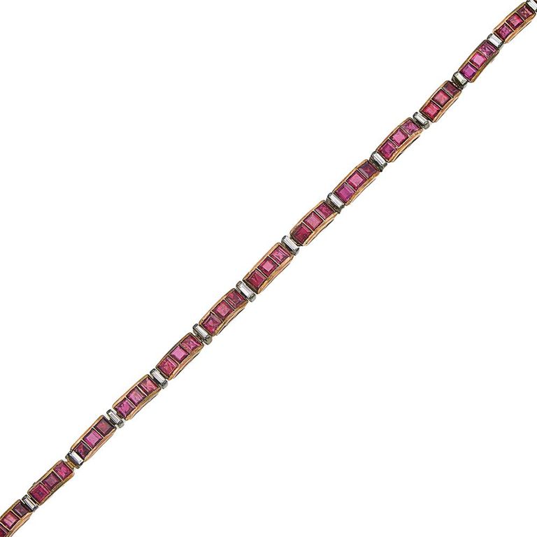 14k gold and silver bracelet with ruby and diamond