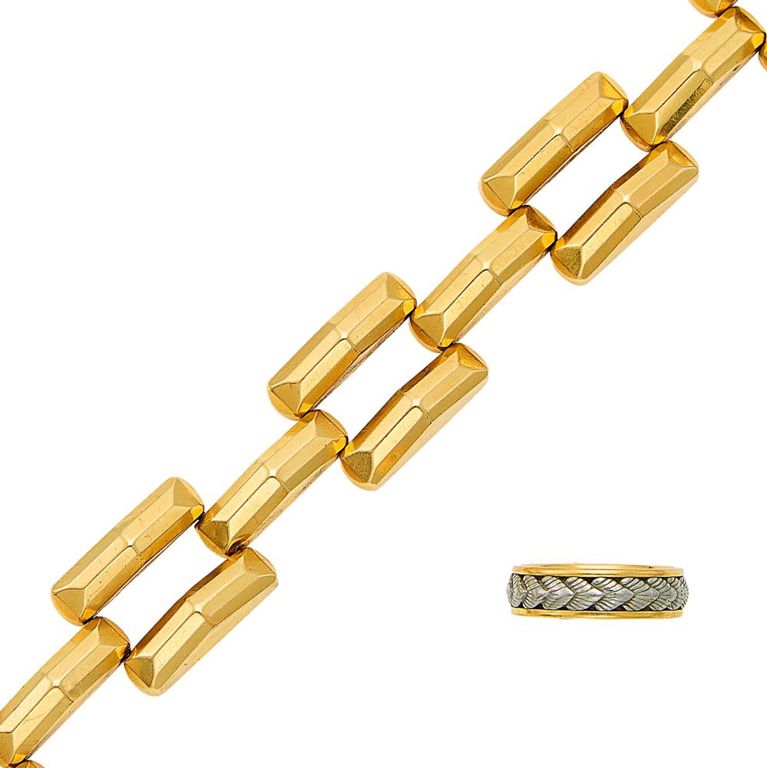 Retro gold bracelet and ArtCarved band ring