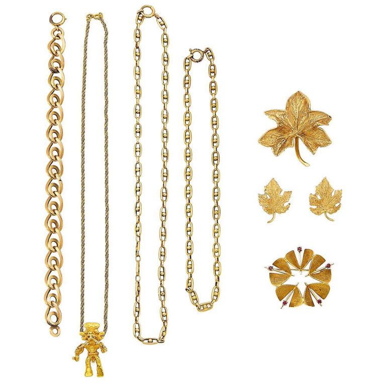 Group of 14k and 18k gold and silver-gilt jewelry