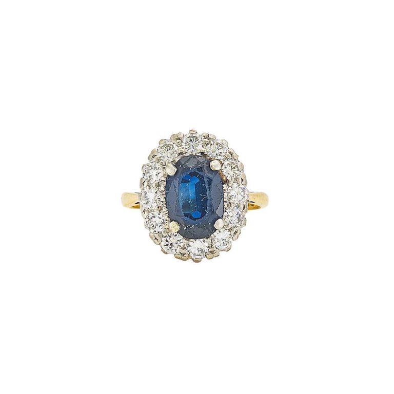 Platinum and 18k gold ring with sapphire and diamond