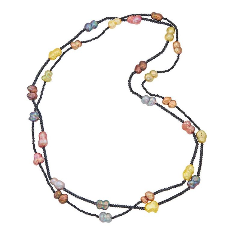 Multicolored baroque freshwater pearl and black crystal bead necklace