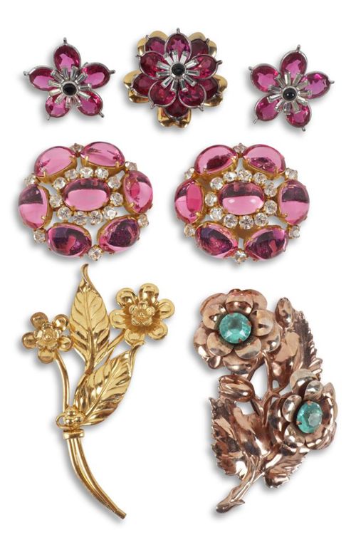 Group of floral costume jewelry