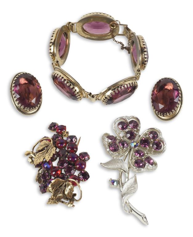 Collection of purple rhinestone jewelry pieces