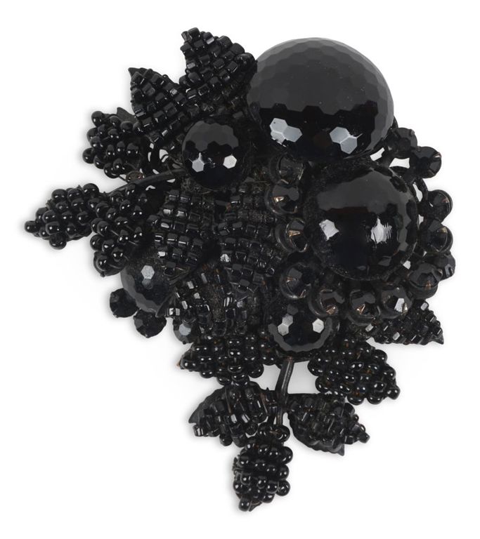 Amourelle black beaded flower cluster brooch