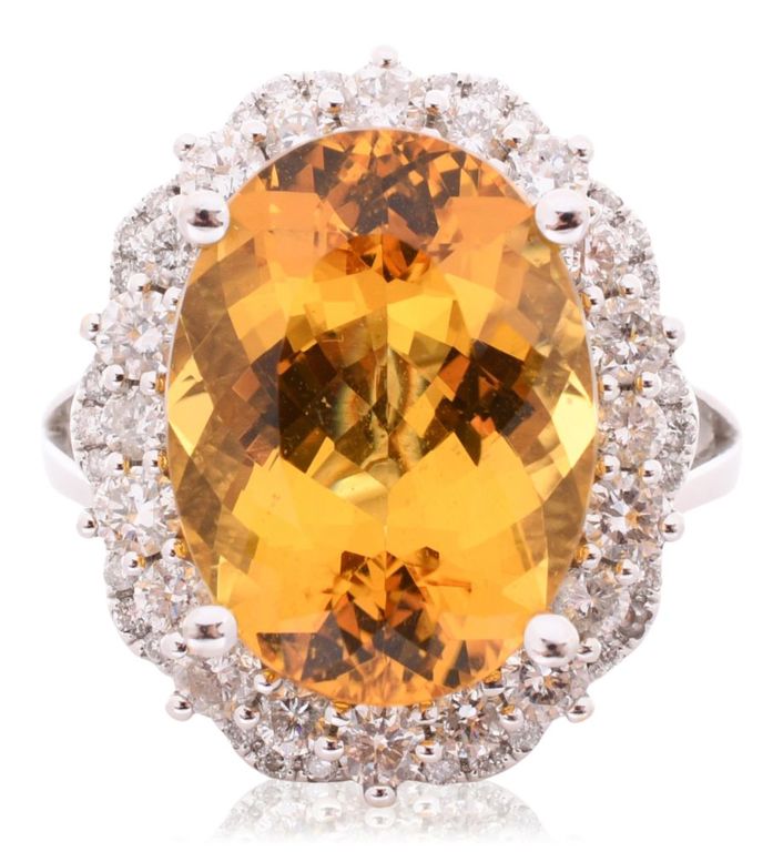 14k white gold golden beryl and diamond ring
