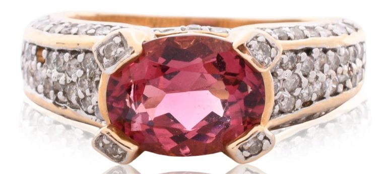 14k yellow gold pink tourmaline and diamond ring