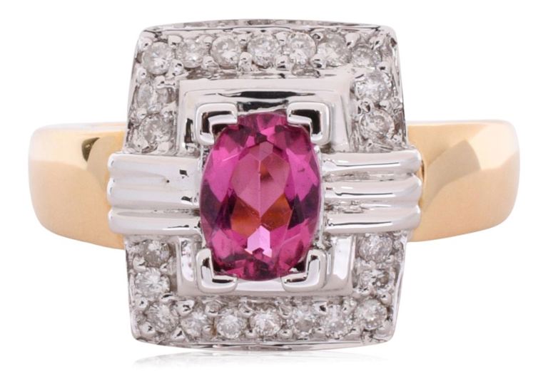 14k bi-color gold rubellite and diamond ring