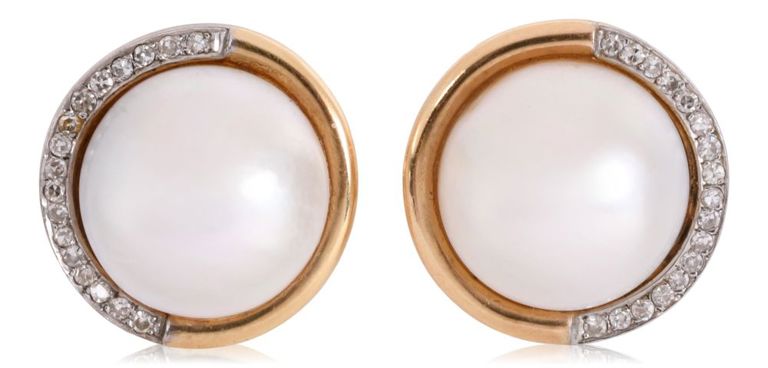 14k yellow gold mabe pearl and diamond earrings