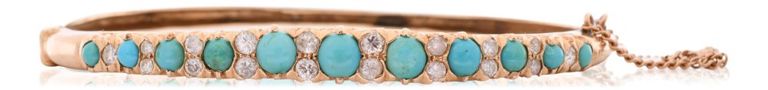 14k yellow gold turquoise and diamond bangle bracelet