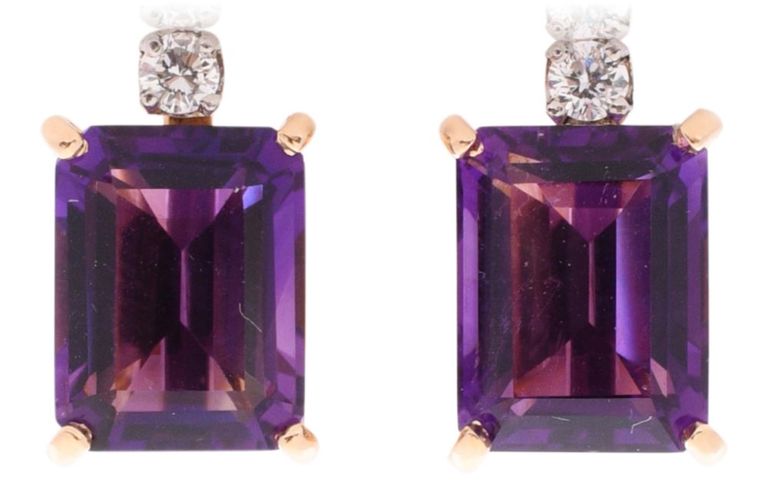 14k yellow gold amethyst and diamond earrings