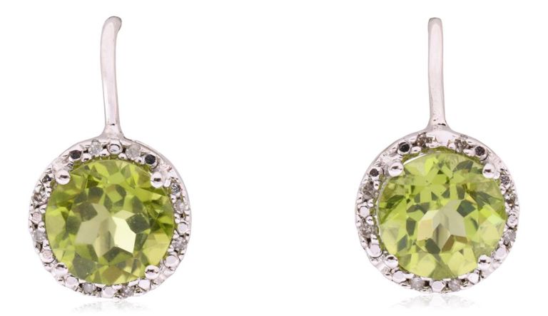 Sterling silver peridot and diamond earrings
