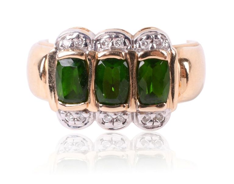 14k yellow gold diamond and green tourmaline ring