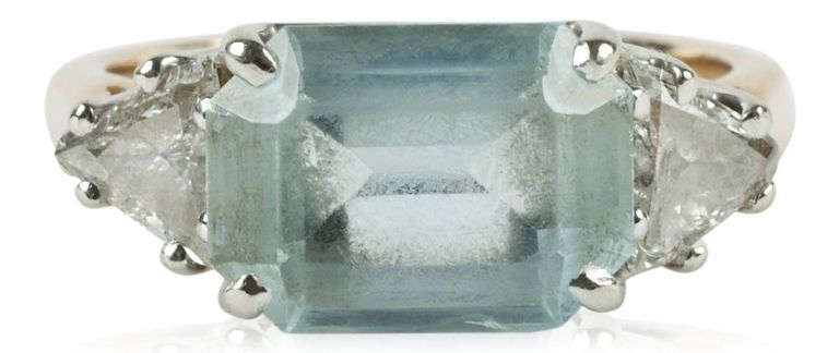 14k bi-color gold diamond and aquamarine ring