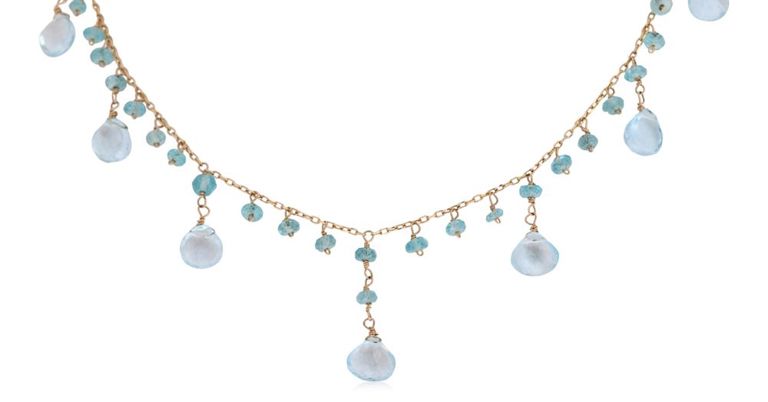 14k yellow gold and aquamarine bead necklace