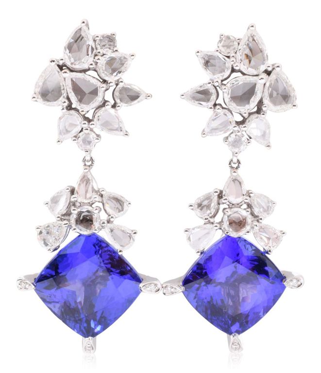 18k white gold tanzanite and diamond earrings