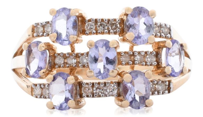 10k bi-color gold blue tanzanite and diamond ring