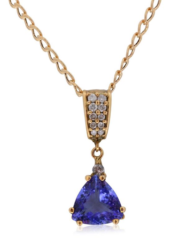 14k yellow gold tanzanite and diamond pendant necklace