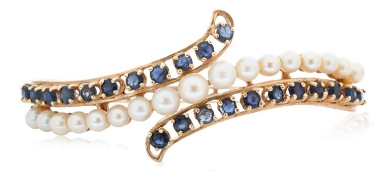 14k yellow gold sapphire and pearl bracelet