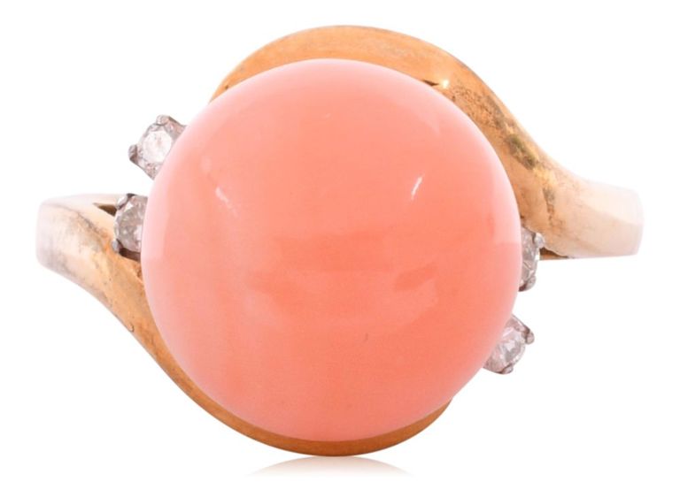 10k yellow gold coral and diamond ring