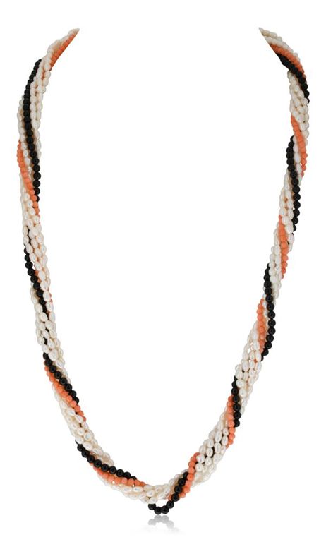 Keshi pearl and multicolor coral torsade necklace